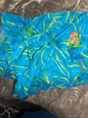 Tropical Blue Parrot Print Pareo for over your swim suit